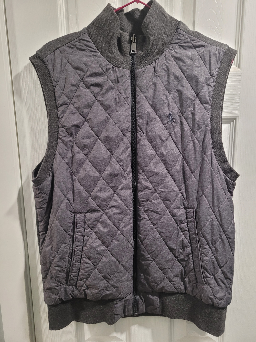 Polo Ralph Lauren Mens Medium Reversible Quilted Full Zip Hybrid Vest Pony Gray